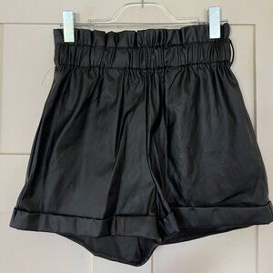 Black Pleather Paper Bag Shorts